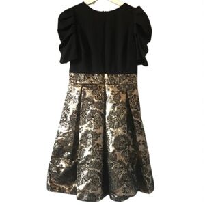 Goth Dress Black Knit Bodice & Gold Floral Brocade by JJ’s House NWT